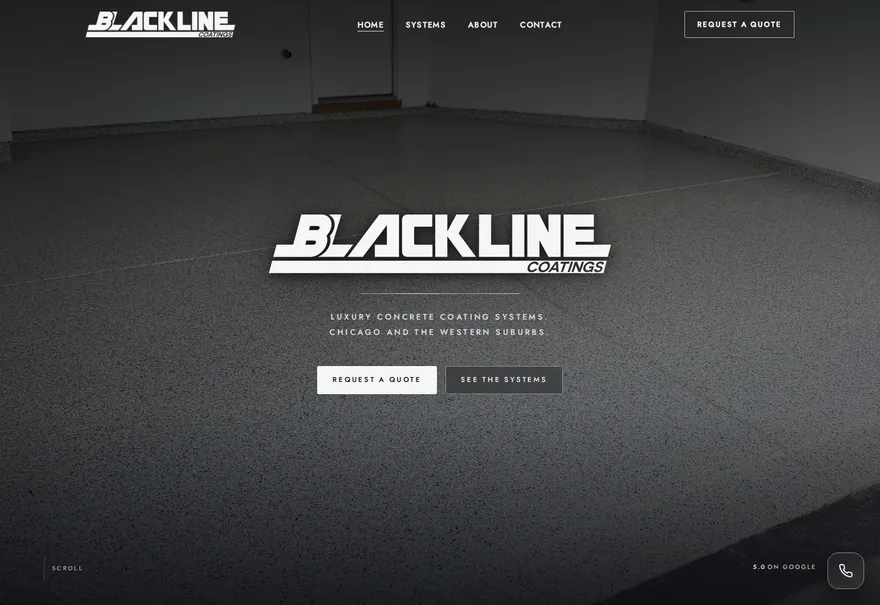 Concrete coatings website build. Blackline Coatings, Chicago.