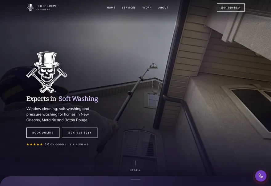 Window cleaning website build. Boot Krewe Cleaners, New Orleans.